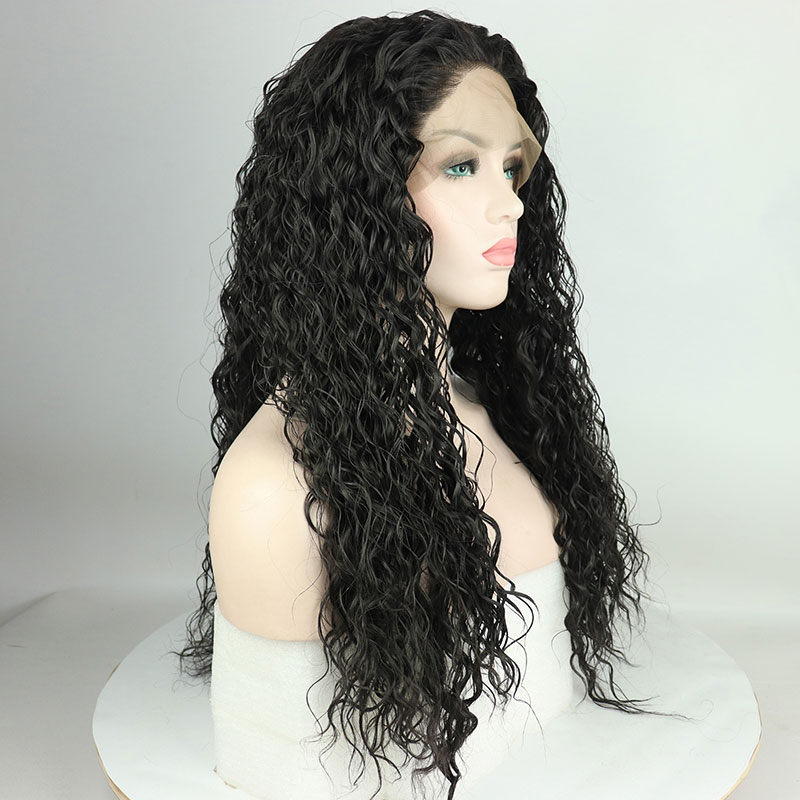 

Black 13*3 Synthetic Lace Front Curly Long Wig, No Glue, Heat Resistant Fiber, Suitable For Black Women Daily Wigs2020