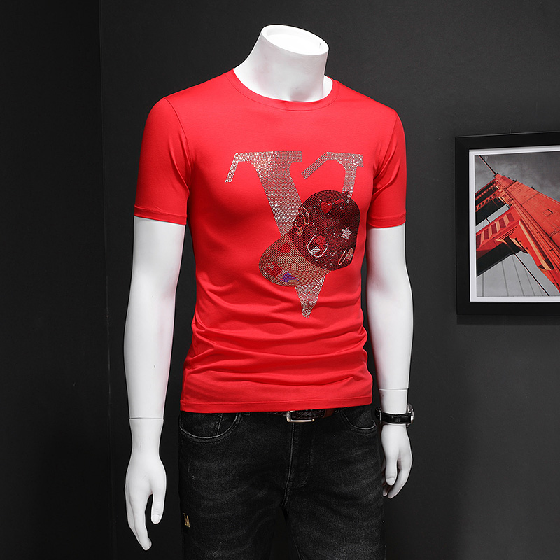

Short-sleeved t-shirt printed men's European and American trend 2020 summer new embroidered half-sleeved t-shirt, White
