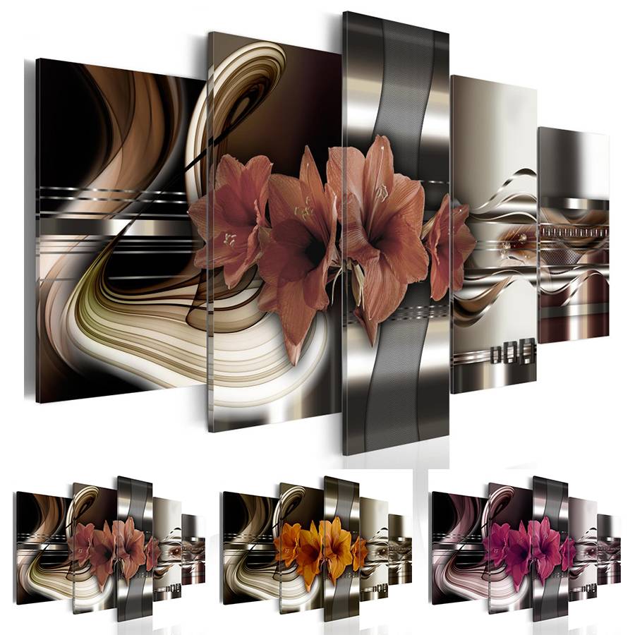 

5 Panels Metal Flowers Painting Purple Flower Oil Pictures Living Room Decoration Paintings Canvas Wall Art No Frame (Unframed)