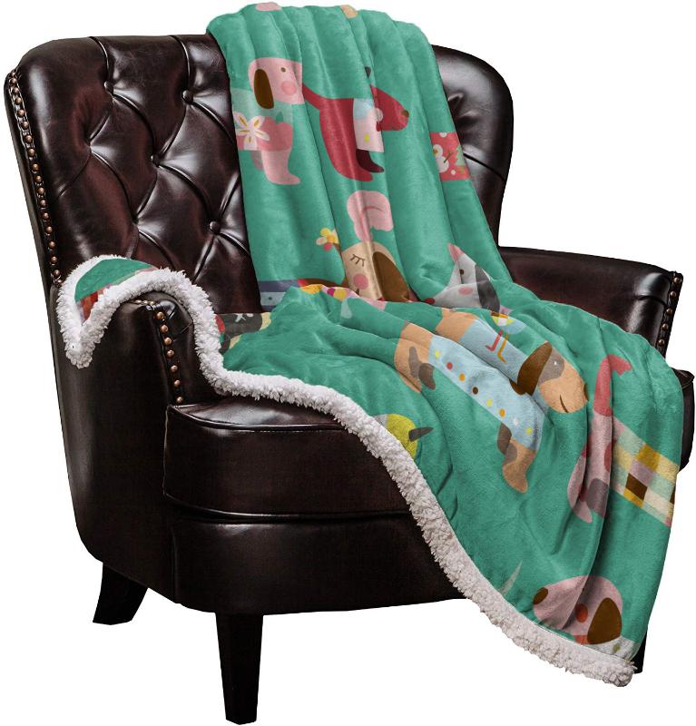 

Double Throw Blanket Sherpa Microfiber Comfort Dog Cartoon Design Pet Lover Lamb Cashmere Blanket Bedspread Sofa Bed Cover