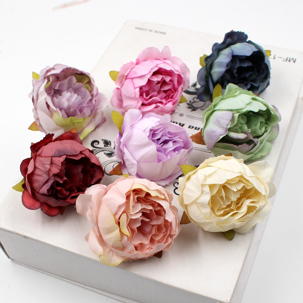 

6pcs/lot 5cm High Quality Peony Flower Head Silk Artificial Flowers Decor For Home DIY Garland Christmas Decorations New Year