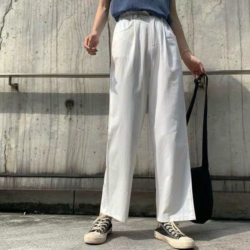 

Pants Women Spring Summer Elastic High Waist Straight Loose Casual Trousers New 2020 Korean Style All-mach Ladies Pants P621, Black