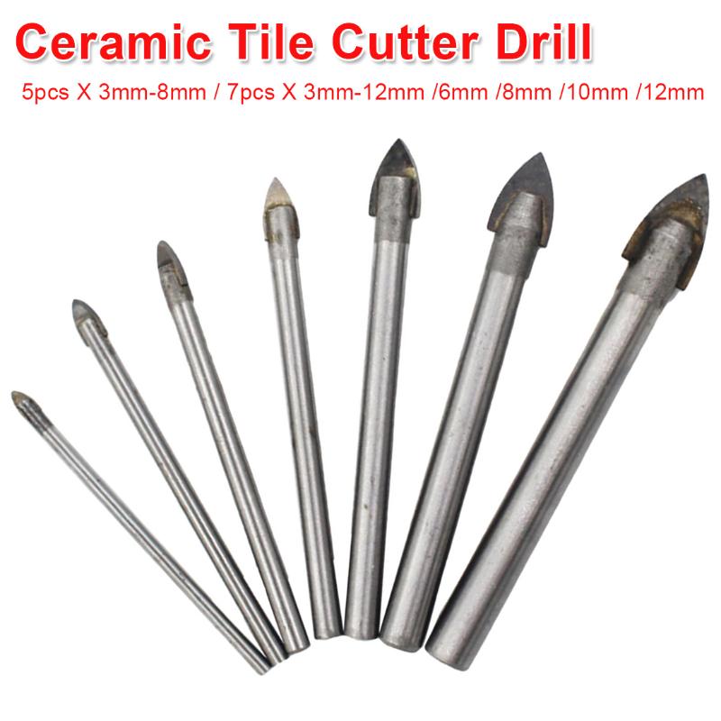

Tungsten Carbide Tipped Ceramic Tile Cutter Round Shank Glass Drill Bit Set Power Tools for Glass/ Ceramics/ Tiles Drill 3-12mm