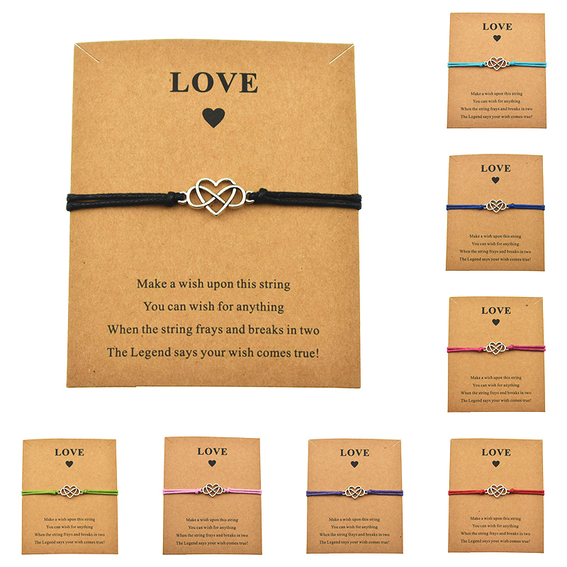 

New Simple Handmade Adjustable String Love Card Infinity Heart Charm Bracelets For Women Men Couple Lovers Gifts Jewelry