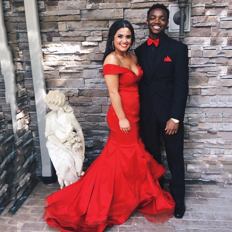 

sexy Off Shoulder Red Long Mermaid Prom Dresses 2020 Sleeveless Sweep Train Tiered ruffles Skirts Formal Evening Party Gowns Cheap, Blue