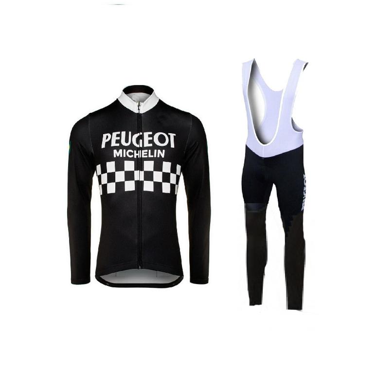 

PEUGEOT TEAM BLACK Retro Classic Spring Summer Long Sleeve Cycling Sets Racing Bicycle Clothing Maillot Ropa Ciclismo