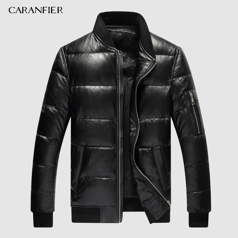 

CARANFIER 2019 Mens Winter Warm Black Genuine Leather Real Lambskin Duck Down Bomber Jackets Coats Jaqueta De Couro Deri Ceket CJ191213