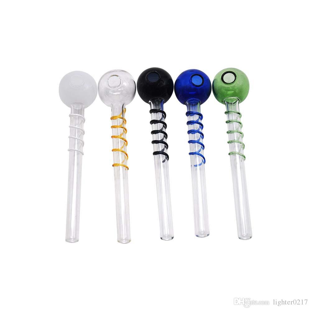 

wholesale 14cm Heady S shape Pyrex glass pipes Curved Glass Oil Burners Pipes with Different Colored Balancer Water Pipe smoking pipes