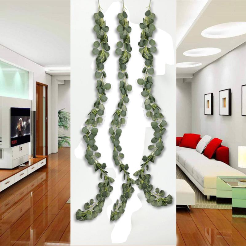 

1PC 2M Artificial Silk Green Eucalyptus Vines Fake Plants Ivy Rattan Wall Vertical Decor Garden Wedding Party Home Leaves Decors, A12