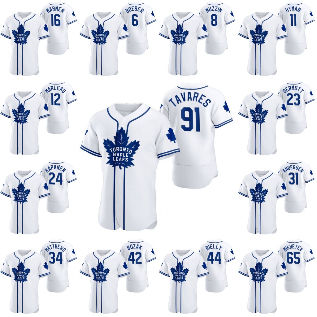 91 John Tavares Toronto Maple Leafs 2020 Hockey X Baseball Crossover Jerseys Morgan Rielly Auston Matthews Frederik Andersen Marne Muzzin