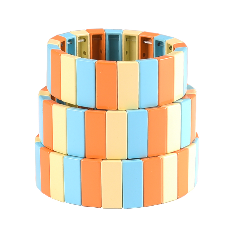 

3PCS/Lot Enamel Tile Bracelets Set Rainbow Elastic Stackable Tile Bracelet Family Series girl friend Gift