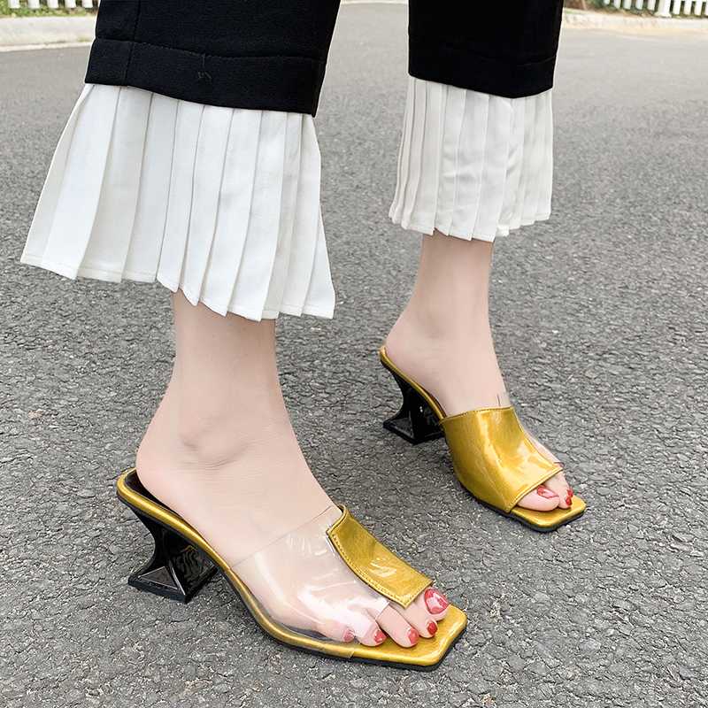 

Square Toe Slippers Women open toe High Heel Slippers Summer shoes women Outdoor Transparent Open Sandals 2020, Silver