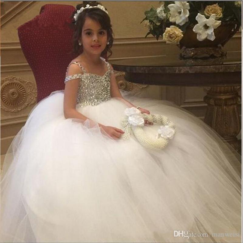 

Sparkly Crystals Flower Girls Dresses for Weddings 2019 Glitz Tulle Girls Prom Dress Floor Length Tulle Cheap Pageant Dress for Girls, Red