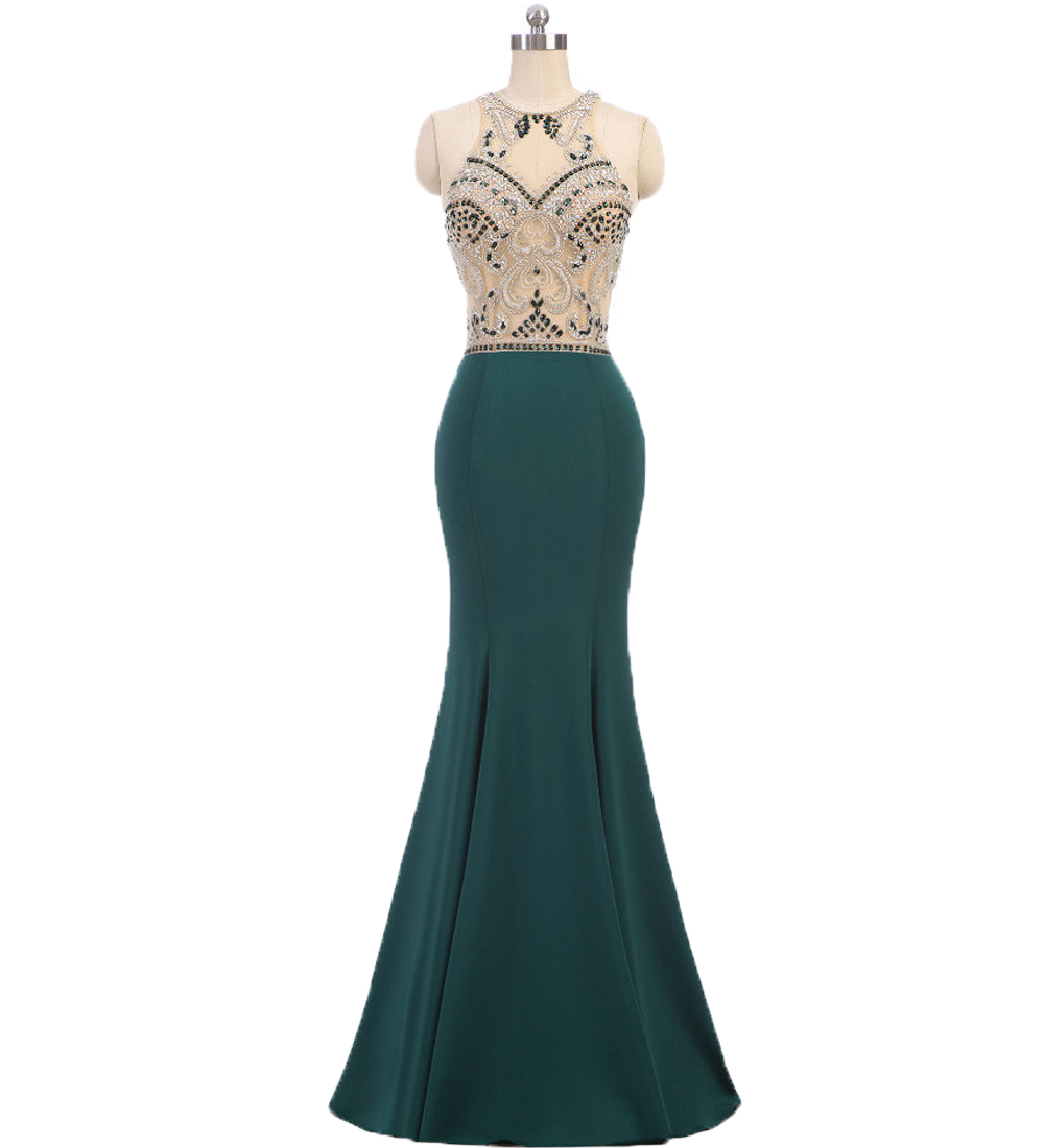 Luxury Hunter Green Evening Dresses Jewel Neck Sleeveless Mermaid Beaded Formal Red Carpet Celebrities Prom Party Dress robes de soirée-image-436893802