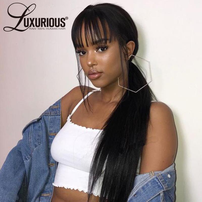 

Silk Base Lace Closure Wig Invisible Knots Brazilian Remy Hair Silk Top 4x4 Lace Closure Wig Straight Human Hair Wigs With Bangs, As pic