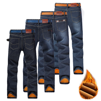 

Splashing Ink Style Straight Jean Mens Fashion Slim Winter Thick High Street Male Pants, Beige