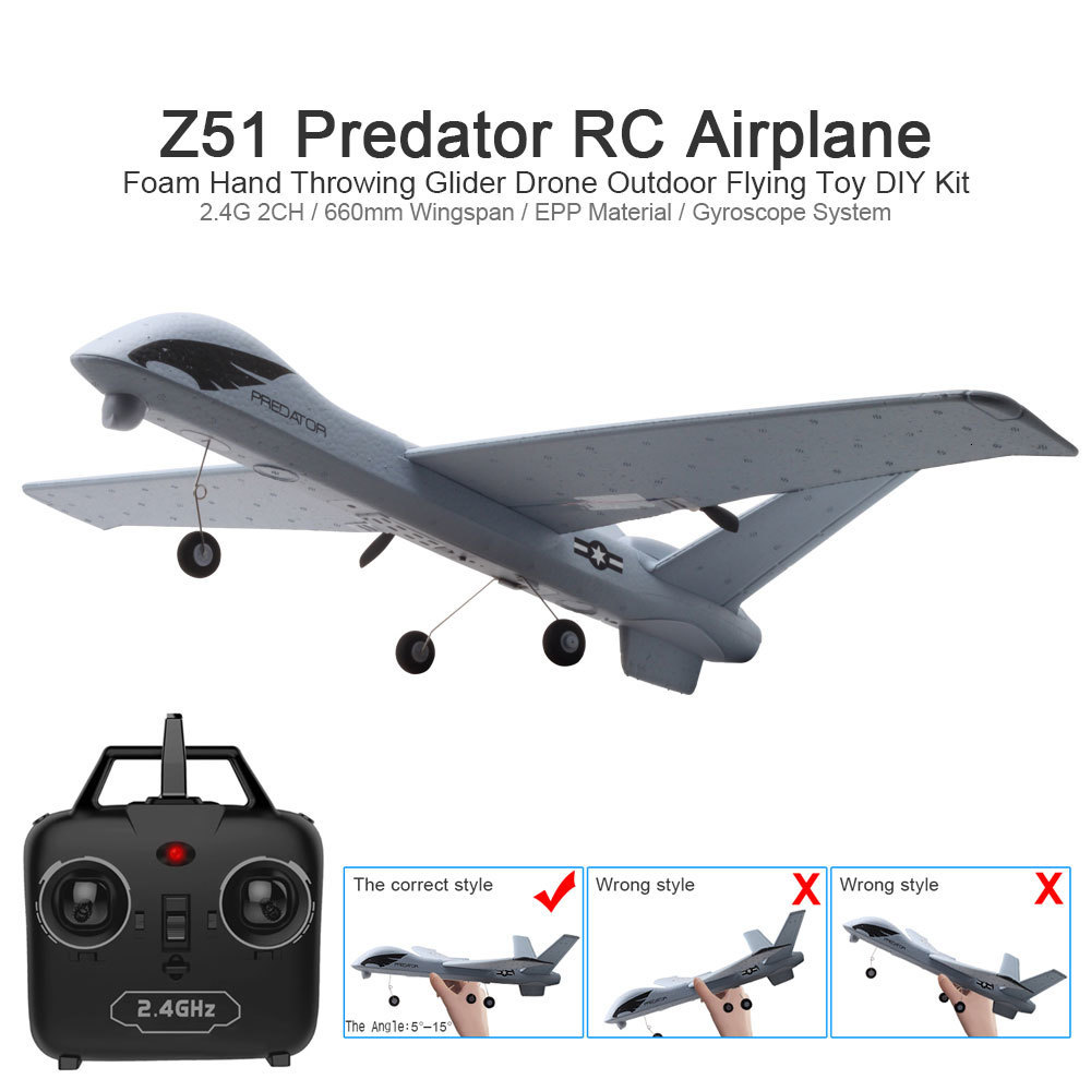 

RC Airplane Plane Z51 with 2MP HD Camera or No Camera 20 Minutes Fligt Time Gliders With LED Hand Throwing Wingspan Foam Plane, Z51 1b foam box
