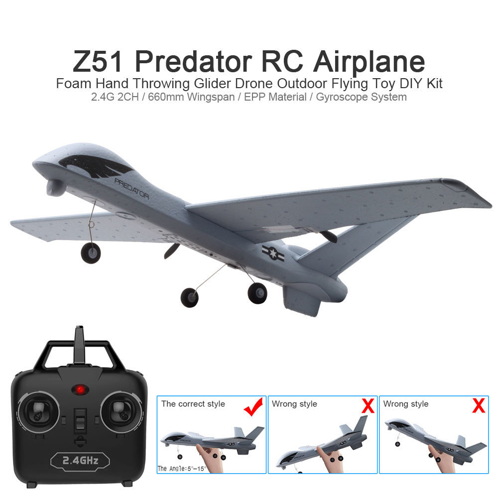 

RC Airplane Plane Z51 with 2MP HD Camera or No Camera 20 Minutes Fligt Time Gliders With LED Hand Throwing Wingspan Foam Plane, Z51 1b color box