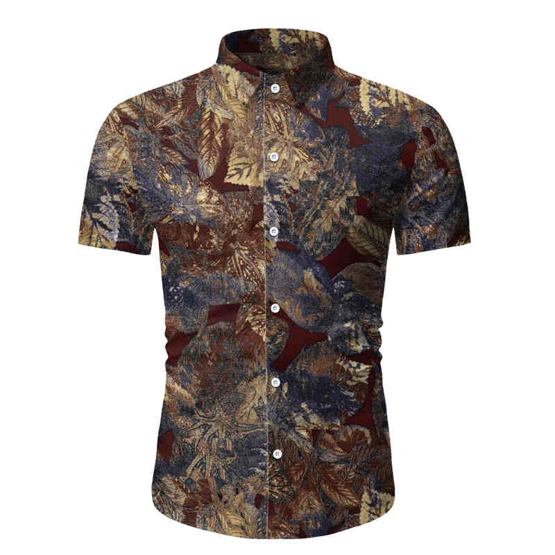 

Amazon's new short-sleeved shirt for young men beach Travel Shirt 2020 fashionable printed short-sleeved, Tw05-navy