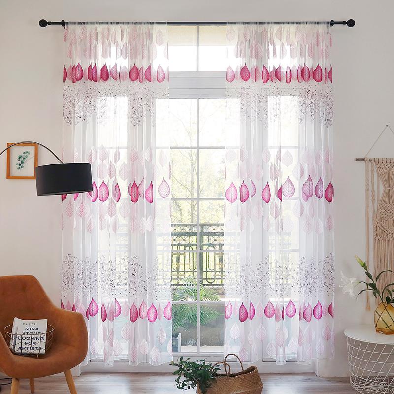 

Home Decor Printing Shower Curtain for Bathroom Modern Leaf Printed Perforated Tulle Curtain Bedroom Window Screen, Gray