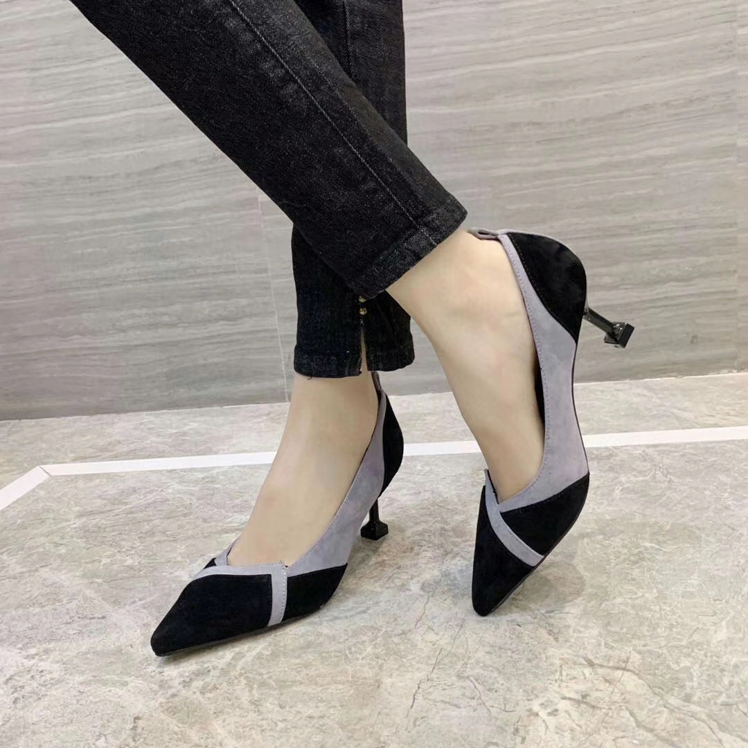 

top quality! top quality! 2020031802y black grey suede genuine leather matched kitten heels shoes ladies fashion, Black/ask size first