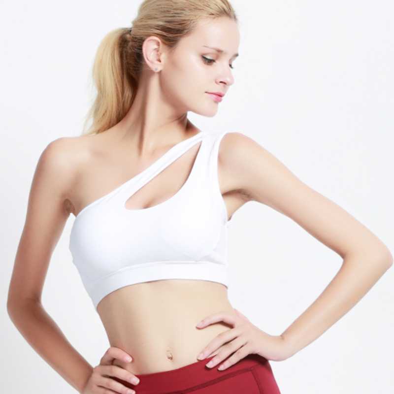

White Crop Top Women's High Impact Personality oblique shoulder strap Sports Bra Women running fitness Bra Top clothes, 1pc