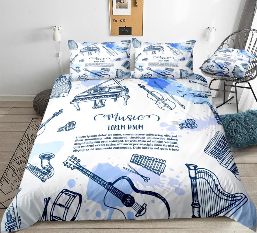

Music Bedding Set Piano Duvet Cover Set Music Bed Linen Musical Instrument Home Textile Kids Teens Bed Microfiber Bedclothes, 01