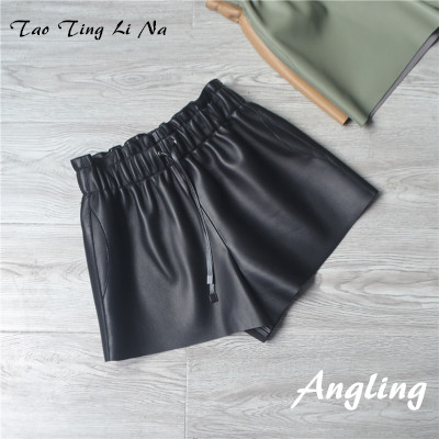 

2019 New Fashion Natural Genuine Real Sheep Leather Shorts G36, Black