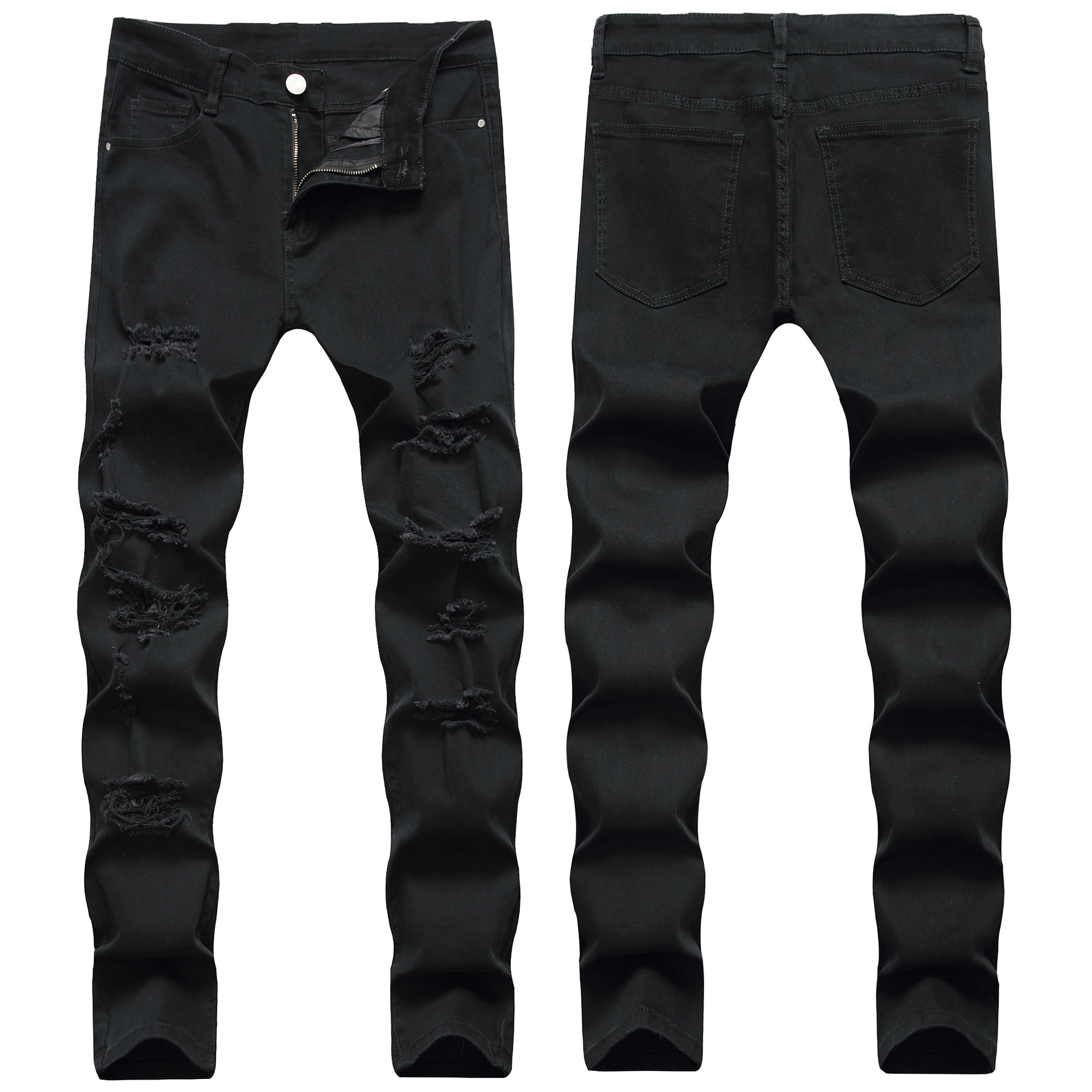 

Men's Jeans Mens Fashion Style Men Hole Distrressed Slim Fit Denim Casual Male Biker Asian Size, Black