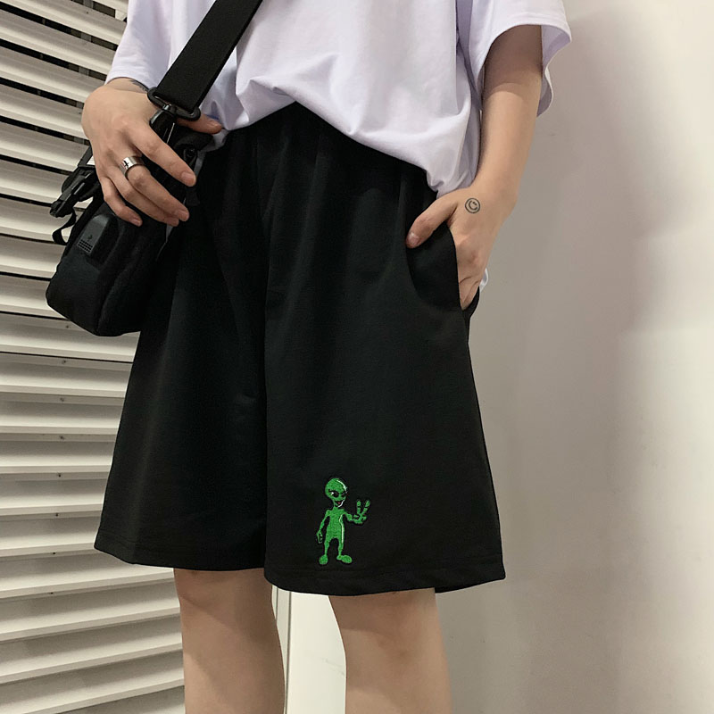 

Korean tide aliens Harajuku Vintage casual dropshipping regular loose Big size straight BF pantalones jogger bike shorts female, Black