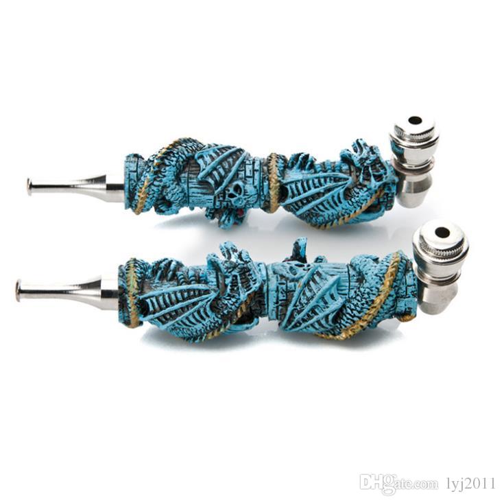 

Blue engraving dragon resin pipe length 150MM relief skull skull cover