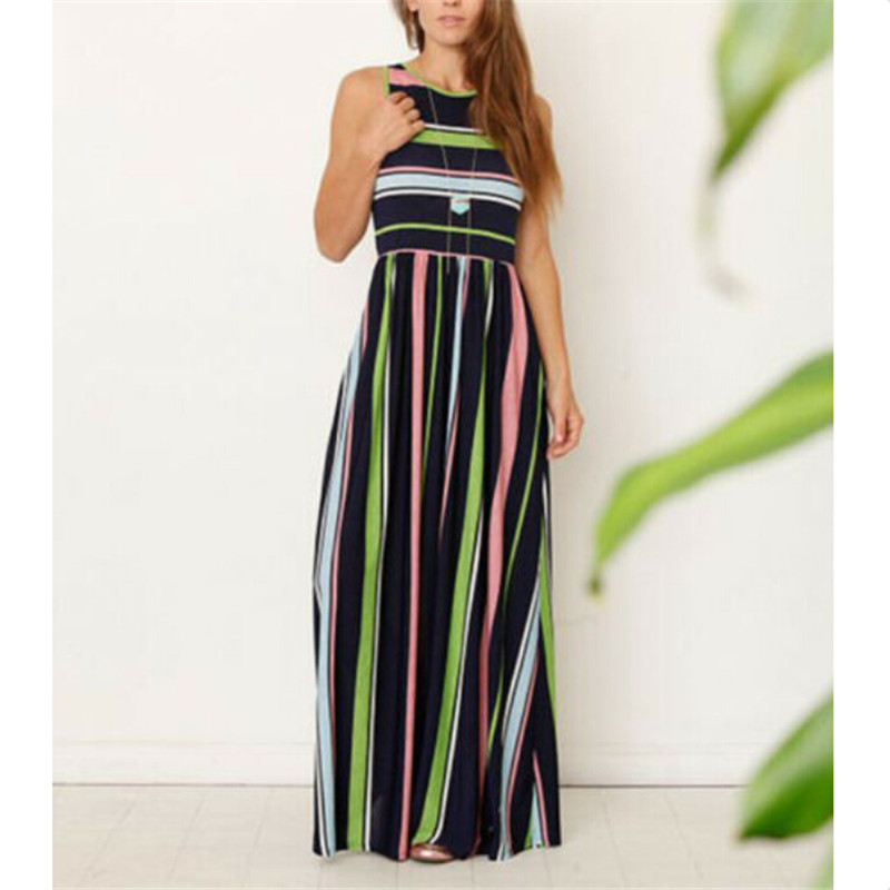 

Hirigin Women Pocket Sleeveless Long Maxi Dress 2020 Fashion Ladies Party Striped High Waist Dresses Plus Size Sundress -2XL, As photo show
