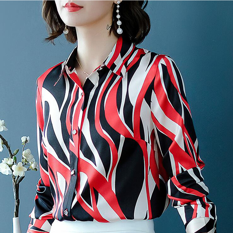 

Blouses Fashion Women 2020 Spring 92% Silk Blouse Women's Shirts Long Sleeve Floral Fit Womens Tops 4XL Blusas 17B180680 's s, Red