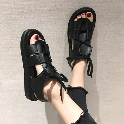 

Sandals female fairy wind 2020 new summer student wild net red ins tide sponge cake thick bottom flat bottom Roman shoes, Beige