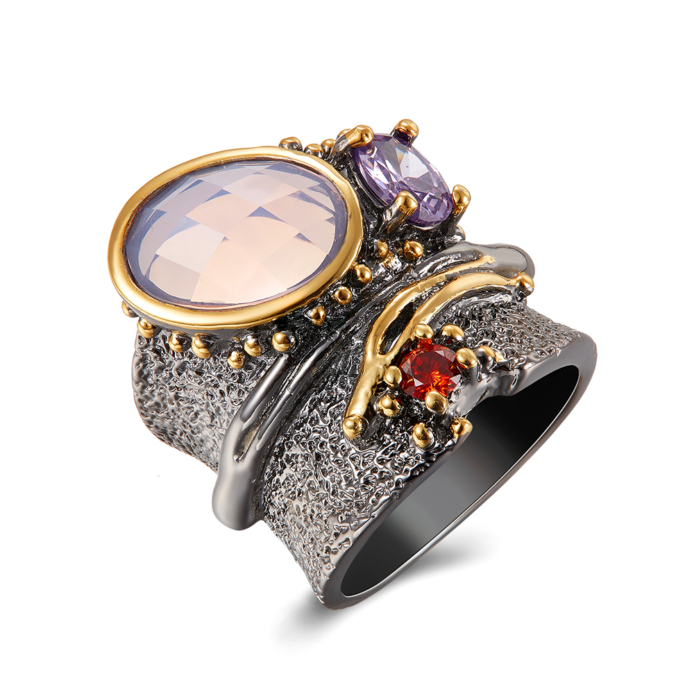 

Long time no change color Big Cool Rack Ring Gun Black Punk Jewellery Oval Stone Top Jewelry Large Wide Irrecgular rings