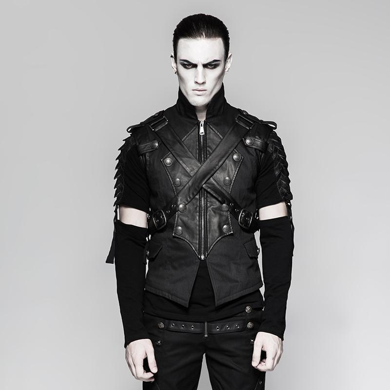 

Punk Rave Men' Faux Leather Cross Vests Y-738, Black