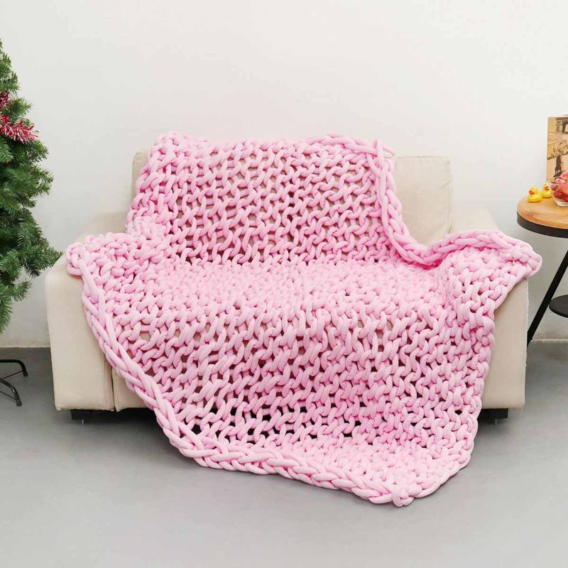 

Manual Woven Core Cotton Throw Blanket Core Yarn Round Hand-Knitted Machine Washable Lint-free Home Anti Cold Warm Blanket