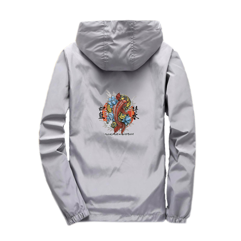 

2020 Zipper Men Jackets Autumn Casual thin Coats Bomber Jacket Koi Fish printing Fashion Hooded Male Outwear Slim Fit Hoody