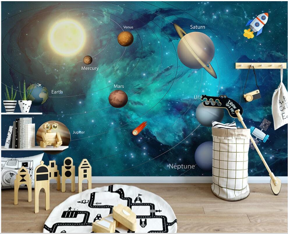 

custom photo 3d wallpaper 3D space Planet Rocket Universe Children's Room Background Wall Painting wallpaper for walls 3 d, Non-woven wallpaper