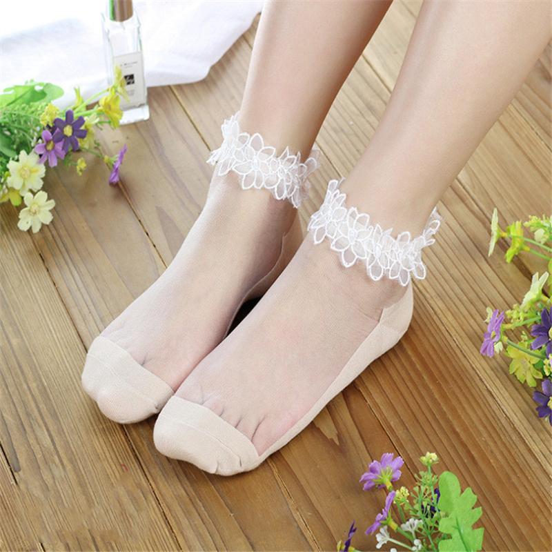 

CHSDCSI Summer Women New Lace Socks Crystal Silk Socks Transparent Low Ankle Breathable Fashion Girl Dropshipping, W005 black