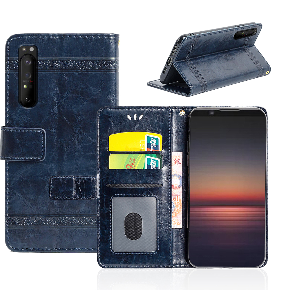 

For Sony Xperia L4 10 1 II Xperia 5 [Vintage Oil Wax Pattern]PU Leather Flip Cover Protectiv Phone Case with Card Slot, Black