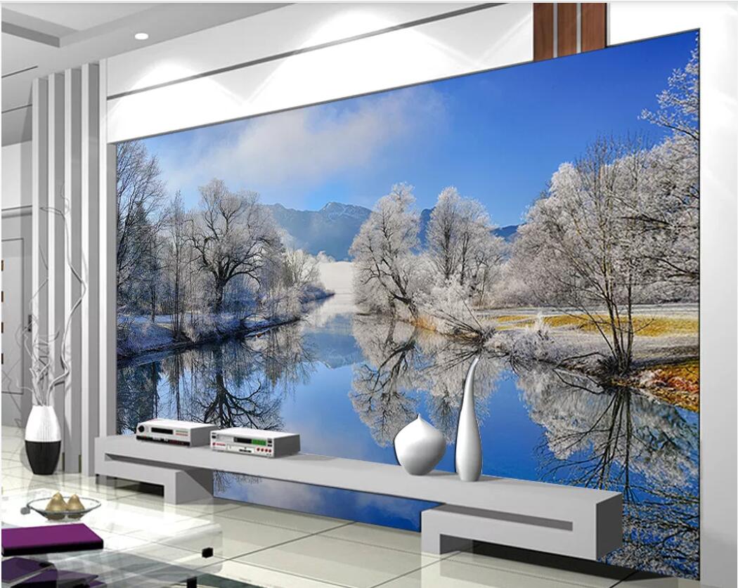 

3d room wallpaper custom photo mural Mountain village riverside water reflection beautiful nature home improvement wallpaper for walls 3 d, Non-woven fabric