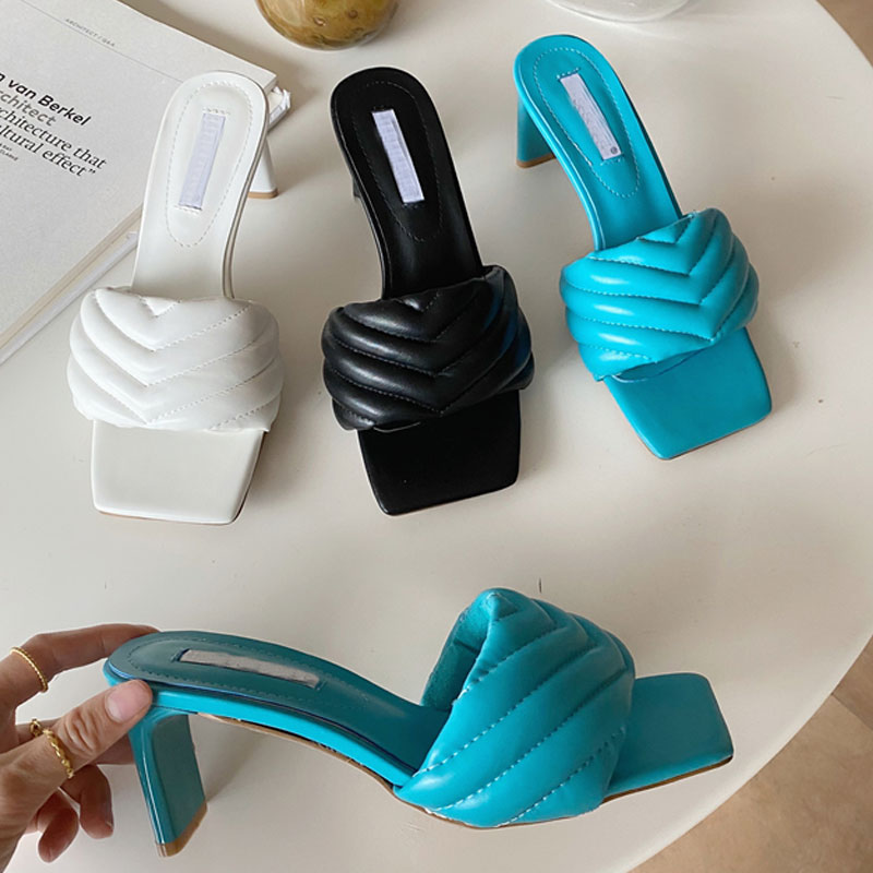 

2020 Women Summer Slides High Quality Open Toe High Heels Casual Slipper Leisure Sandal Female Beach Flip Flops, White