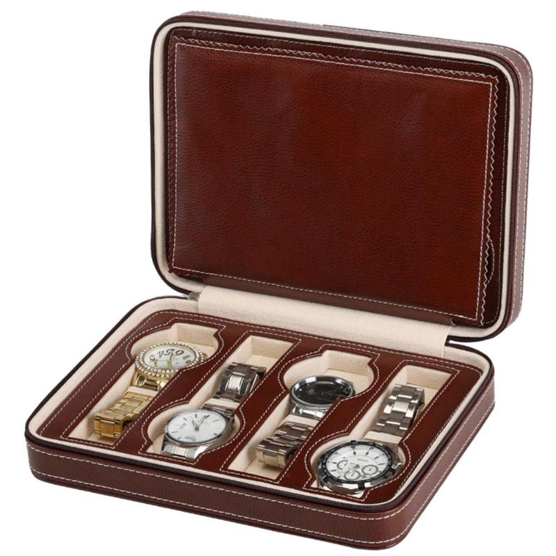 

8 Grids PU Leather Watch Box Storage Showing Watches Display Storage Box Case Tray Zippere Travel Jewelry Watch Collector Case
