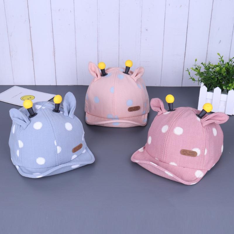 

Children Baby Hat 2020 Spring and Summer New Style Giraffe Antennae Soft Eaves Baseball Cap Fashion Dotted Brim Hat, Blue