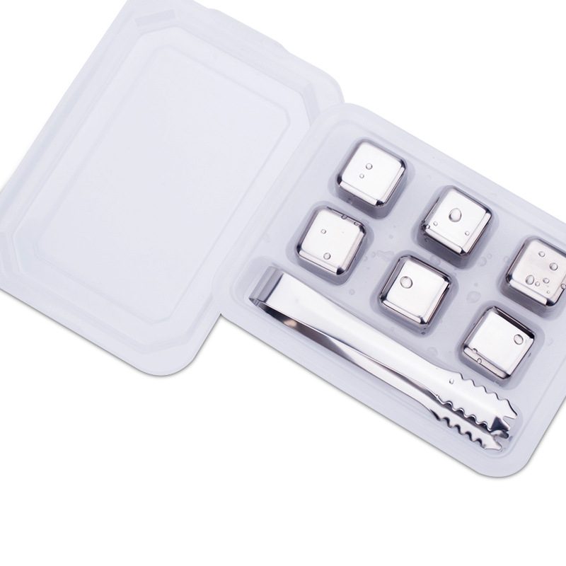 

Square Round Whiskey Stone with Clip Bar Accessory Wine Chiller Boxed 304 Stainless Steel Ice Cube Metal Drink Cooler Ice Cube VT0353