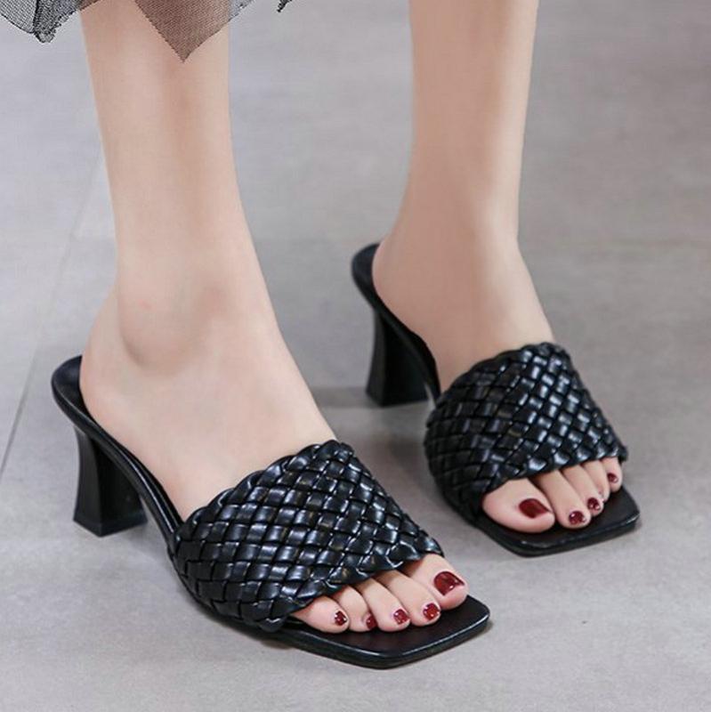 

Large Size 35-44 2020 New Summer Wimen's Soft Slippers High Heels Solid Shoes Woman Black Red Khaki Female Leisure Sandals