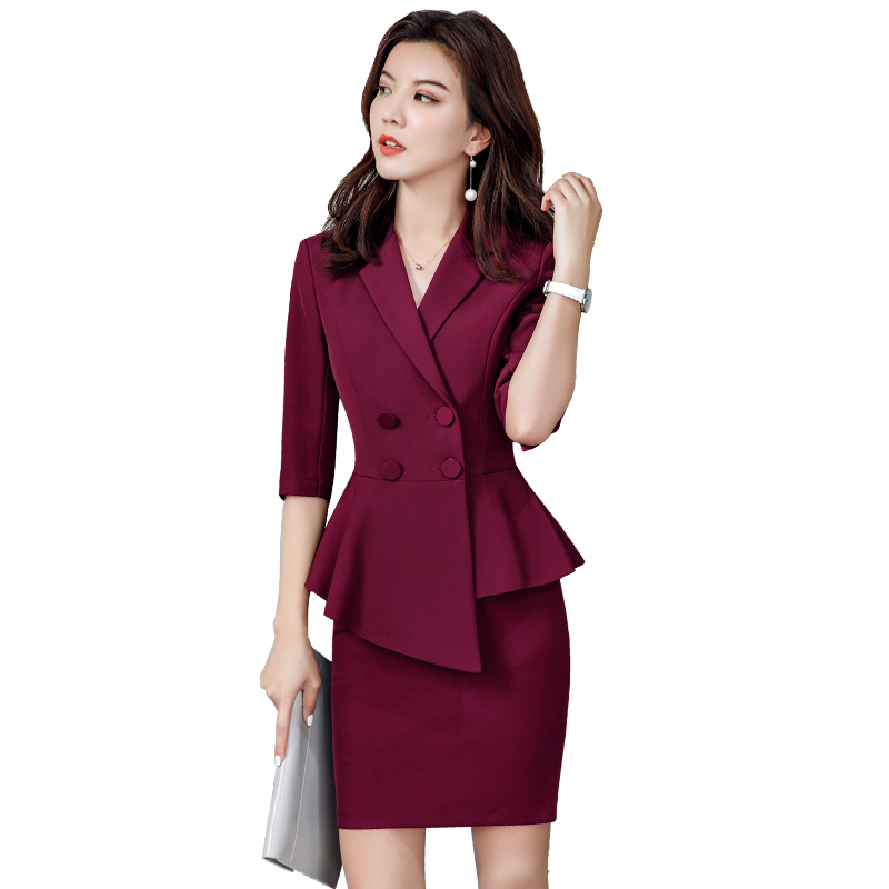 

Two pieces Suits slim women' skirt suits Business formal office style ladies elegant blazer set plus size work uniform, Red pants set