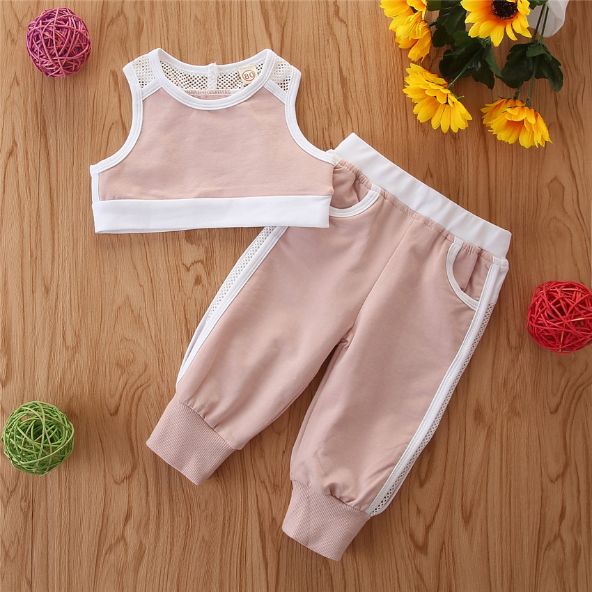 

Girls Clothing Set Summer Sport Suit Sleeveless Tops Vest+Jogging Pants Trousers 2pcs Solid Outfits Kids Casual Clothes, As the picture