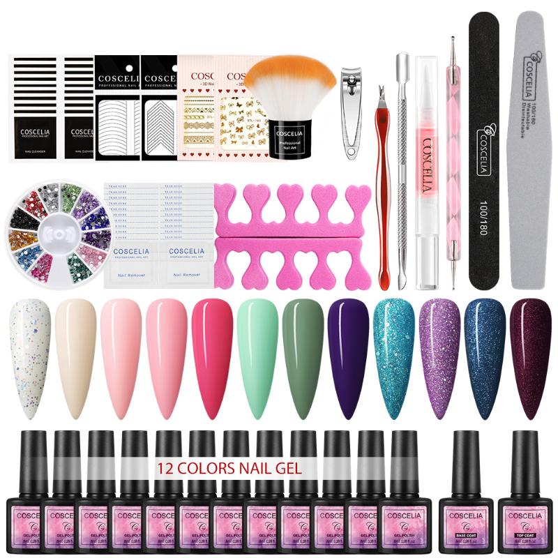 

COSCELIA 12 Color Nail Polish Kit Soak Off Gel Nail polish DIY Tools Set Gel Varnish For Manicure Home Use Sets